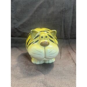 Tiger Fat Cat Coin Piggy Bank Collectible Orange & Black Striped Ceramic (1640)